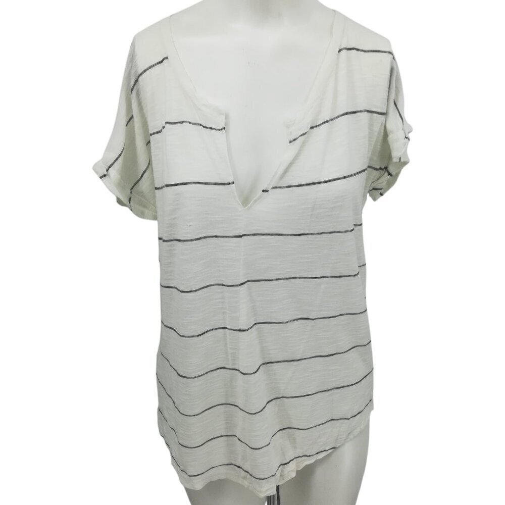 Madewell Striped V Neck Notch Roll Cuff Lightweight T Shirt Size S White Black